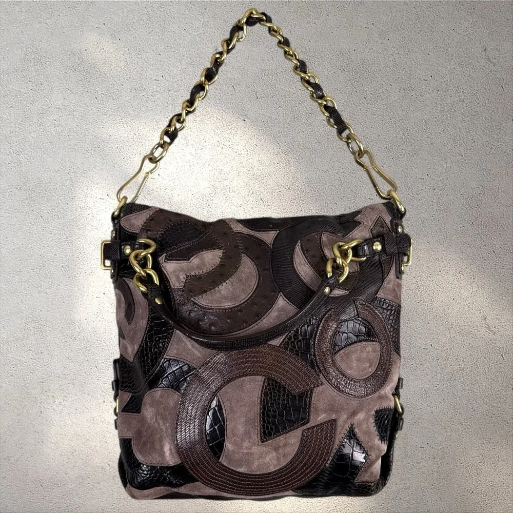 Y2K COACH ❀ LIMITED ED BROOKE #14340 INLAID C SUEDE TAUPE BROWN HOBO HANDBAG ❀‎